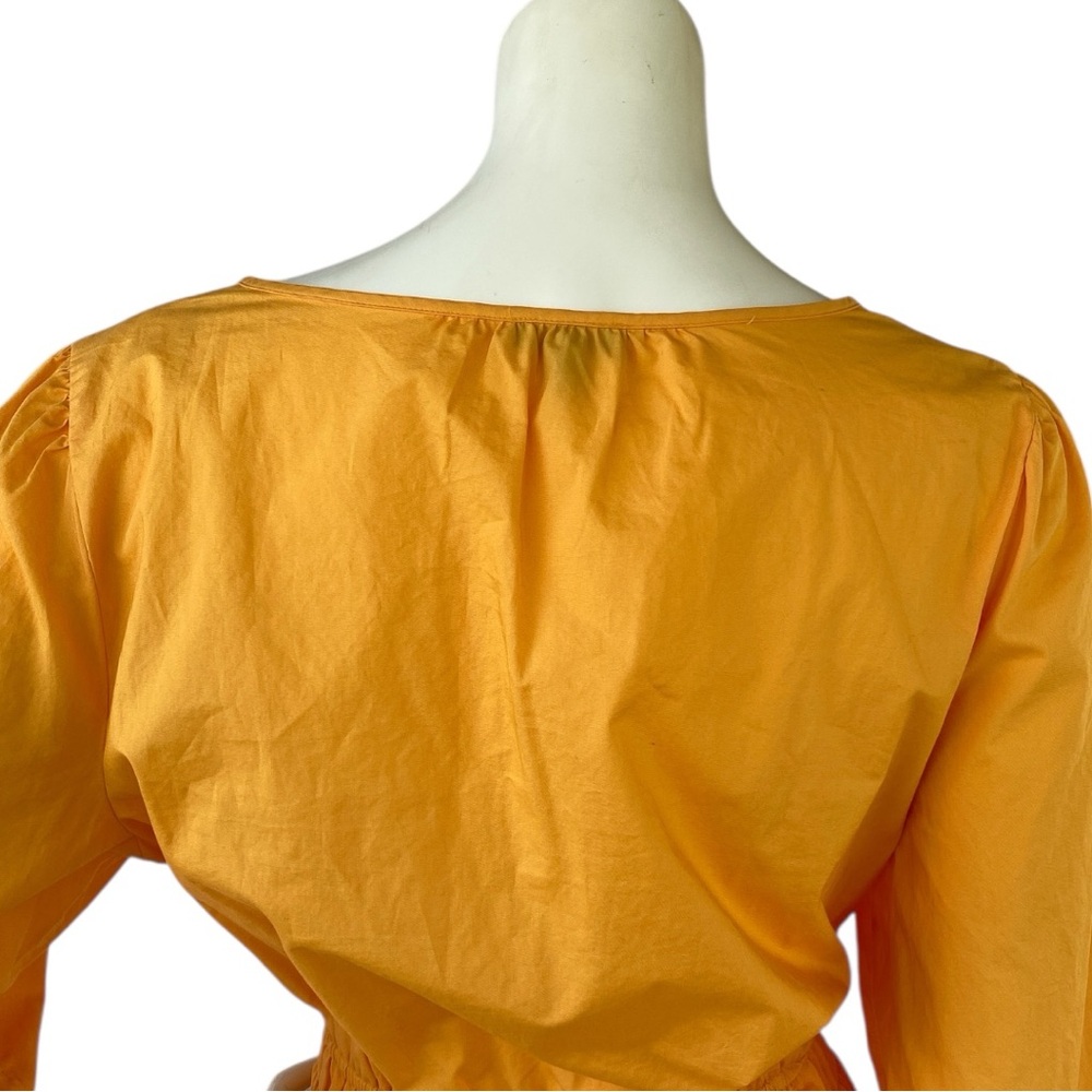 TALBOTS Smocked Poplin Yellow A-Line Midi Dress Split Neckline 3/4 Sleeve Sz 10 - Picture 11 of 16